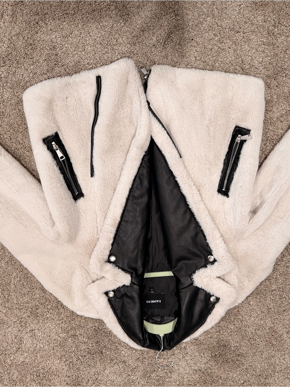 Express Cream Teddy Jacket with Black Trim